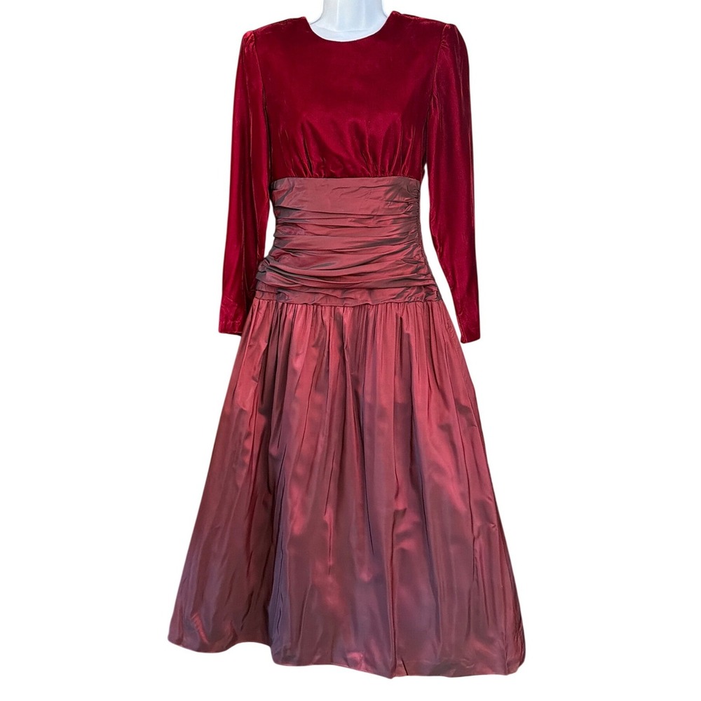 Vintage 80's Dark Romantic Velvet Taffeta Dress Whimsigoth Holiday Victorian